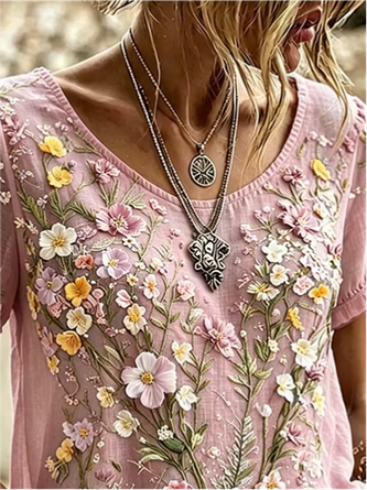 Casual Floral Crew Neck Short Sleeve T-shirt 2 Casual Floral Crew Neck Short Sleeve T-shirt - Image 2