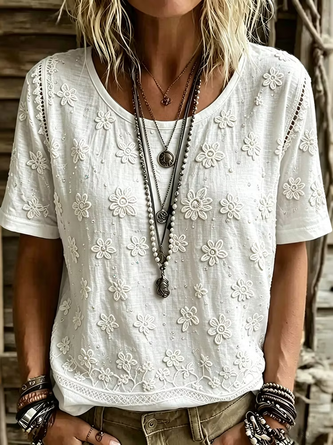 Casual Floral Crew Neck Short Sleeve T-shirt