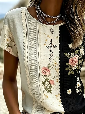 Casual Floral Crew Neck Short Sleeve T-shirt 9 Casual Floral Crew Neck Short Sleeve T-shirt - Image 9
