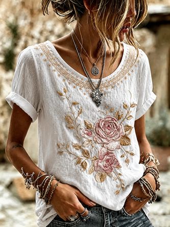Casual Geometric Crew Neck Short Sleeve T-shirt