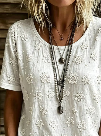 Casual Floral Crew Neck Short Sleeve T-shirt - Image 2