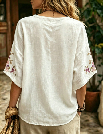 Half Open Collar Half Sleeve Floral Printing Regular Micro-Elasticity Loose Blouse For Women 3 Half Open Collar Half Sleeve Floral Printing Regular Micro-Elasticity Loose Blouse For Women - Image 3