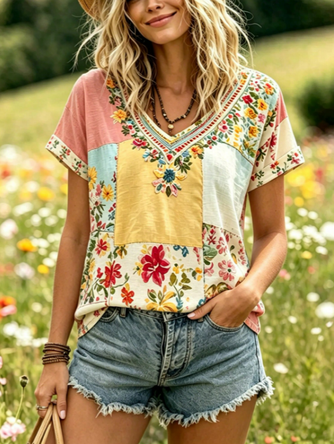 Vintage Geometric Crew Neck Short Sleeve T-shirt - Image 3