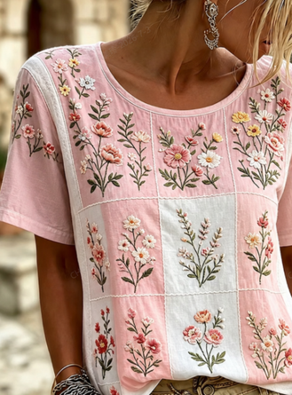 Casual Floral Crew Neck Short Sleeve T-shirt - Image 2