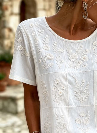 Casual Floral Crew Neck Short Sleeve T-shirt - Image 3