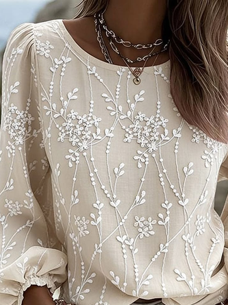 Crew Neck Long Sleeve Floral Printing Regular Micro-Elasticity Regular Fit Blouse For Women 2 Crew Neck Long Sleeve Floral Printing Regular Micro-Elasticity Regular Fit Blouse For Women - Image 2