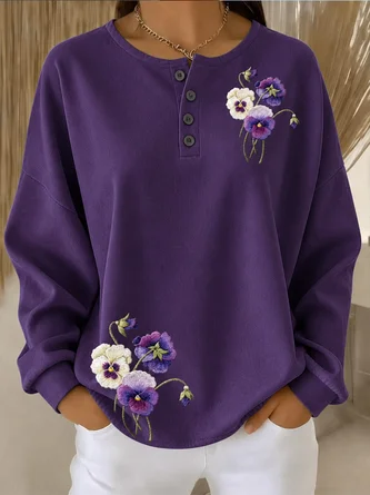 Casual Henley Collar Animal Sweatshirt 1 Casual Henley Collar Animal Sweatshirt
