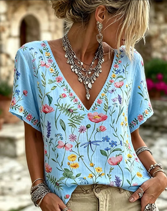 Vintage Floral Crew Neck Short Sleeve T-shirt 2 Vintage Floral Crew Neck Short Sleeve T-shirt - Image 2