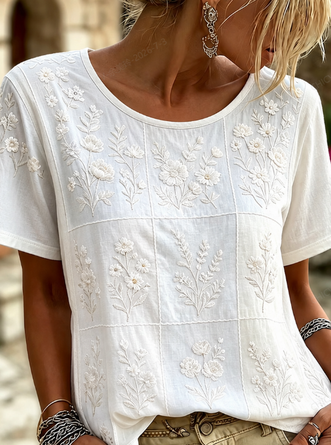 Casual Floral Crew Neck Short Sleeve T-shirt - Image 2