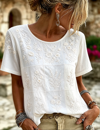 Casual Floral Crew Neck Short Sleeve T-shirt