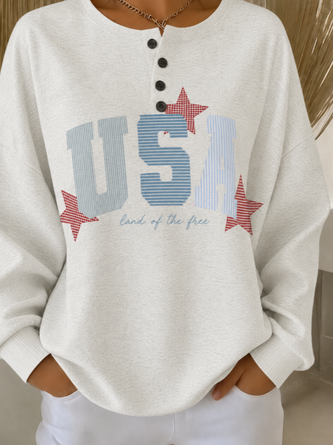 Casual Henley Collar Text Letters Sweatshirt 3 Casual Henley Collar Text Letters Sweatshirt - Image 3