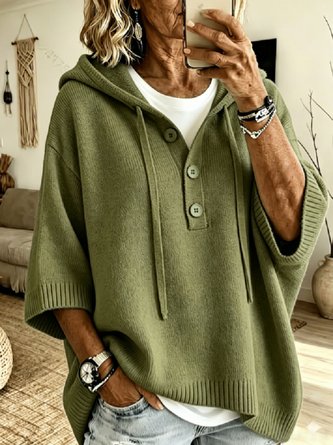 Women Yarn/Wool Yarn Plain Half Sleeve Comfy Casual Sweater - Image 6