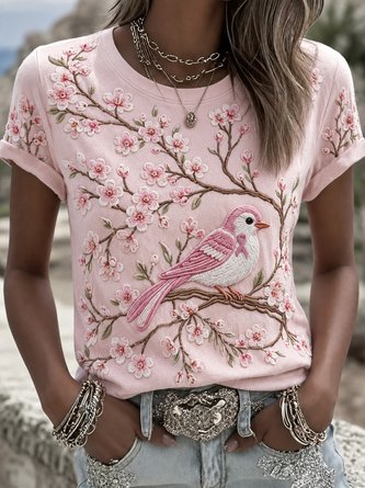 Casual Floral Crew Neck Short Sleeve T-shirt