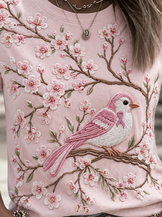Casual Floral Crew Neck Short Sleeve T-shirt - Image 3
