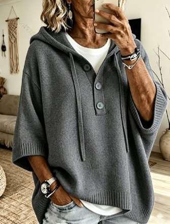 Women Yarn/Wool Yarn Plain Half Sleeve Comfy Casual Sweater - Image 4