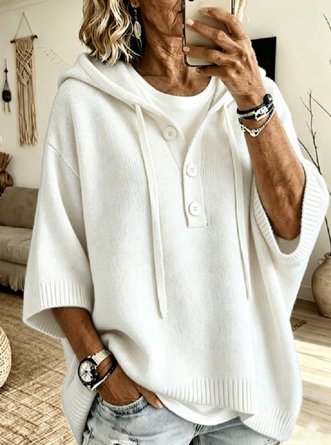 Women Yarn/Wool Yarn Plain Half Sleeve Comfy Casual Sweater - Image 7