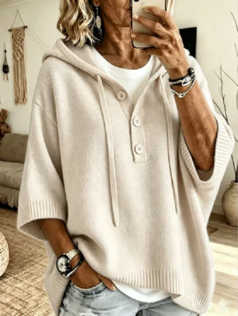 Women Yarn/Wool Yarn Plain Half Sleeve Comfy Casual Sweater - Image 3