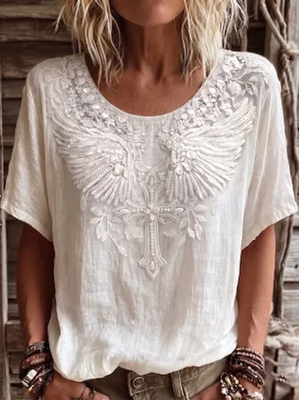 Casual Cross Crew Neck Short Sleeve T-shirt