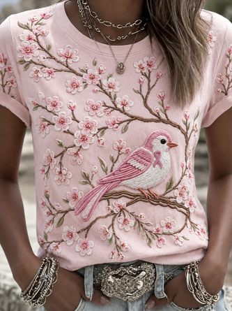 Casual Floral Crew Neck Short Sleeve T-shirt - Image 2
