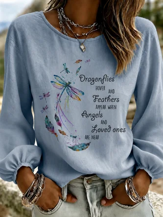 Crew Neck Long Sleeve Text Letters Printing Lightweight Micro-Elasticity Loose Blouse For Women 1 Crew Neck Long Sleeve Text Letters Printing Lightweight Micro-Elasticity Loose Blouse For Women