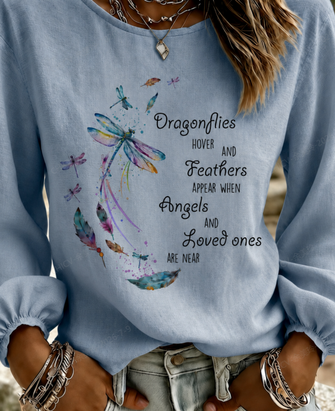 Crew Neck Long Sleeve Text Letters Printing Lightweight Micro-Elasticity Loose Blouse For Women 2 Crew Neck Long Sleeve Text Letters Printing Lightweight Micro-Elasticity Loose Blouse For Women - Image 2