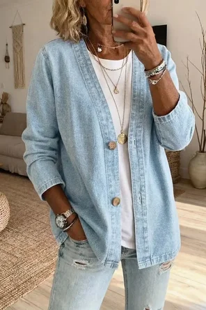 Women's Casual Denim Cardigan Jacket - Image 2
