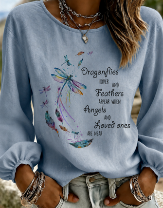 Crew Neck Long Sleeve Text Letters Printing Lightweight Micro-Elasticity Loose Blouse For Women 3 Crew Neck Long Sleeve Text Letters Printing Lightweight Micro-Elasticity Loose Blouse For Women - Image 3