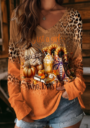 Vintage Floral V Neck Long Sleeve T-shirt
