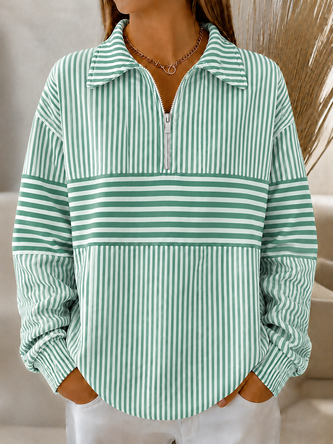 Casual Crew Neck Striped Sweatshirt Printing - Image 3