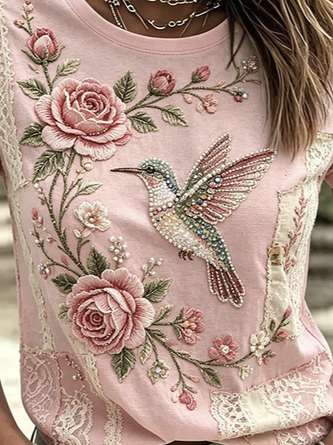 Casual Floral Crew Neck Short Sleeve T-shirt - Image 3
