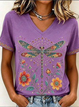Vintage Geometric V Neck Short Sleeve T-shirt - Image 2