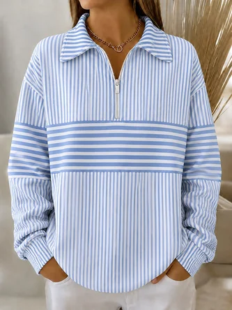 Casual Crew Neck Striped Sweatshirt Printing