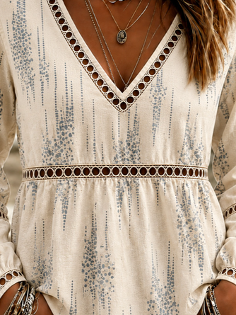 Vintage Geometric V Neck Long Sleeve T-shirt - Image 3