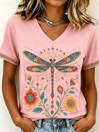 Vintage Geometric V Neck Short Sleeve T-shirt - Image 3