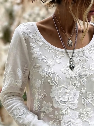 Casual Floral Crew Neck Long Sleeve T-shirt - Image 2