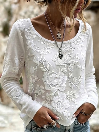 Casual Floral Crew Neck Long Sleeve T-shirt