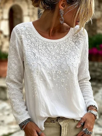 Casual Floral Crew Neck Long Sleeve T-shirt