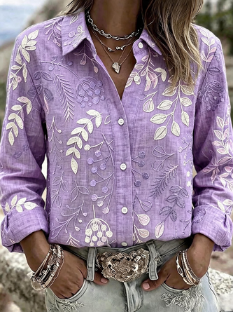 Shirt Collar Long Sleeve 3D Printing Regular Micro-Elasticity Regular Fit Shirt For Women - Image 2