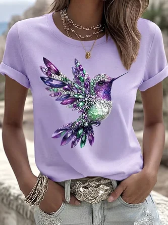 Casual Animal Crew Neck Short Sleeve T-shirt