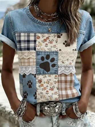 Casual Floral Crew Neck Short Sleeve T-shirt
