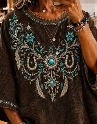 Vintage Floral Crew Neck Half Sleeve T-shirt - Image 3