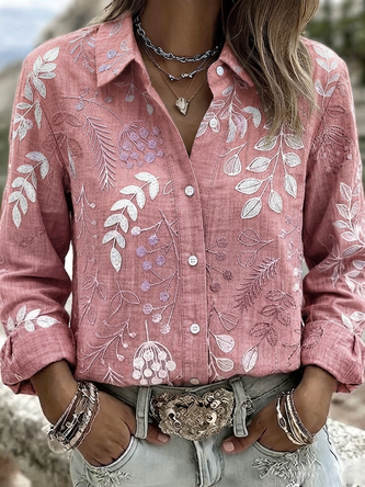 Shirt Collar Long Sleeve 3D Printing Regular Micro-Elasticity Regular Fit Shirt For Women - Image 5