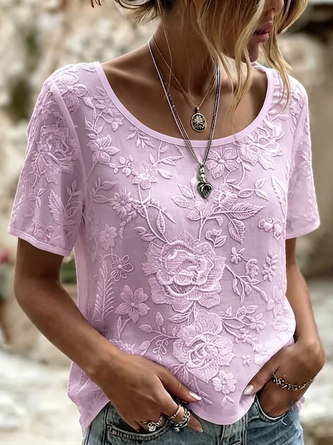 Casual Floral Crew Neck Short Sleeve T-shirt 4 Casual Floral Crew Neck Short Sleeve T-shirt - Image 4