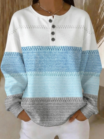 Casual Henley Collar Geometric Sweatshirt