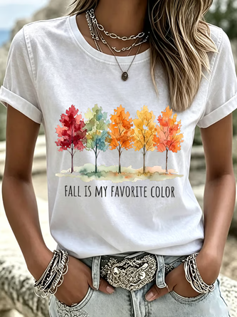 Casual Text Letters Crew Neck Short Sleeve T-shirt - Image 2