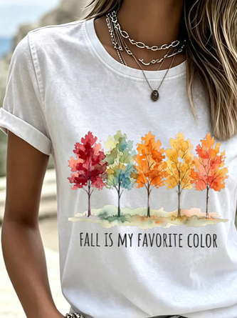 Casual Text Letters Crew Neck Short Sleeve T-shirt - Image 3