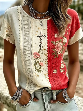 Casual Floral Crew Neck Short Sleeve T-shirt 8 Casual Floral Crew Neck Short Sleeve T-shirt - Image 8