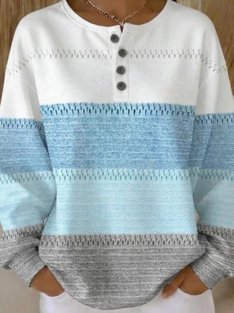 Casual Henley Collar Geometric Sweatshirt - Image 7
