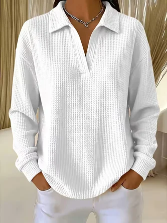 Casual Shawl Collar Plain Sweatshirt - Image 4