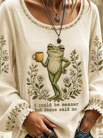 Crew Neck Long Sleeve Floral Lightweight Micro-Elasticity Loose Blouse For Women - Image 3